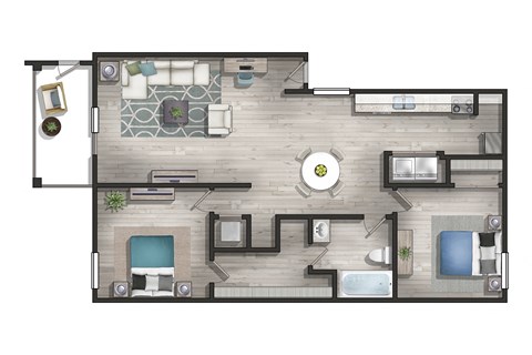 Floor plan for 2 beds, 1 bath, 1000 sqft